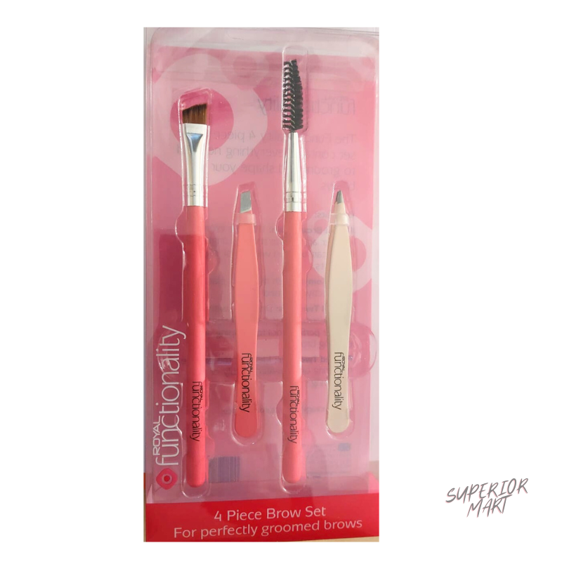 4pc Eyebrow Grooming Kit Brow MakeUp Tool Angled Eyebrow Brush Brow Comb Tweezer from Superior Mart