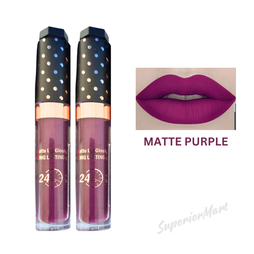 2X Saffron Matte Liquid Lipstick Lip Gloss 24Hr Long Lasting Matte Purple from Superior Mart