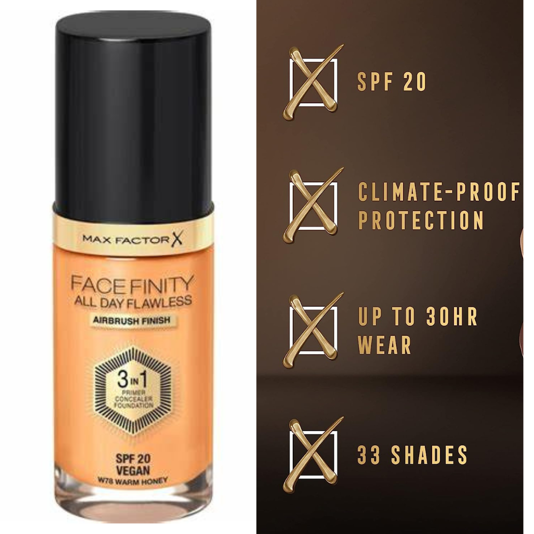 Max Factor Face Foundation 3 in 1 All Day Flawless W78 Warm Honey 30ml from Superior Mart