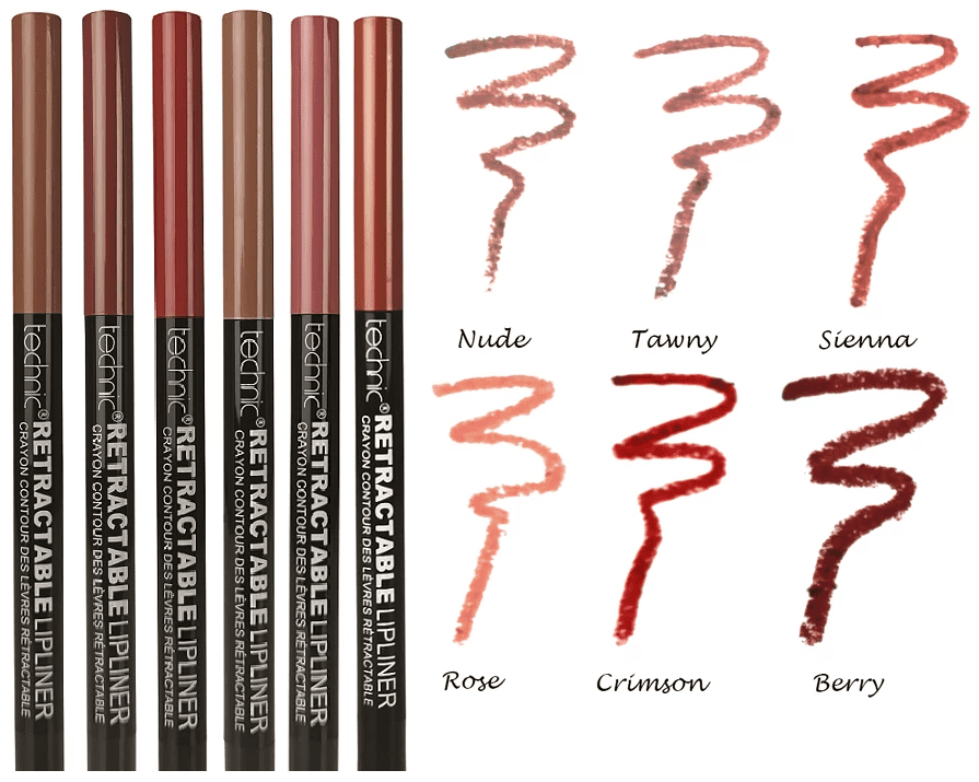 TECHNIC Lip Liner Pencil Retractable Twist Up Crayon Nude Red Berry Rose Brown from Superior Mart