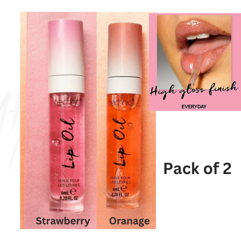 Technic Lip Oil Gloss Hydrating Lip Oil Strawberry & Orange Pack of 2 from Superior Mart
