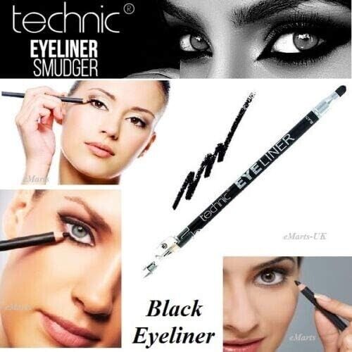 2XTechnic Eyeliner Pencil with Smudger & Sharpener - Black (Pack of 2) from Superior Mart