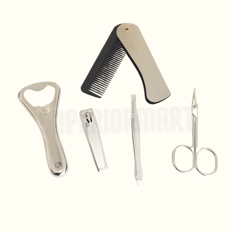 Beauty Grooming Tool Set Tweezer Nail Clipper Scissor Comb & Bottle Opener 5pc from Superior Mart