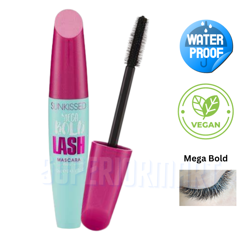 Sunkissed Waterproof Mascara Black Mega Bold Lash LARGE FLEXIBLE BRUSH from Superior Mart