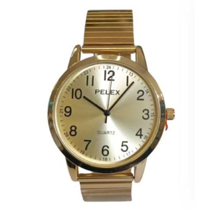 Pelex Mens Big number Gold Case Gold Dial Gold Bracelet Strap Quartz Watch from Pelex