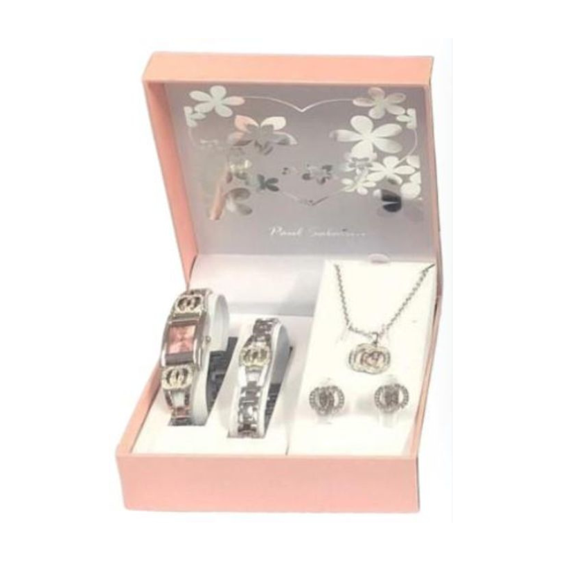 Paul Salatini Ladies Bling Pink Dial Silver Barcelet Watch Gift Sets 27104P from Paul Salatini