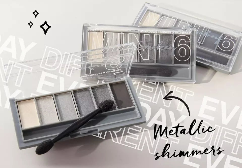 TECHNIC Eyeshadow Smokey Eye Look BLACK GREY SILVER WHITE 6 Shade Shimmer from Superior Mart