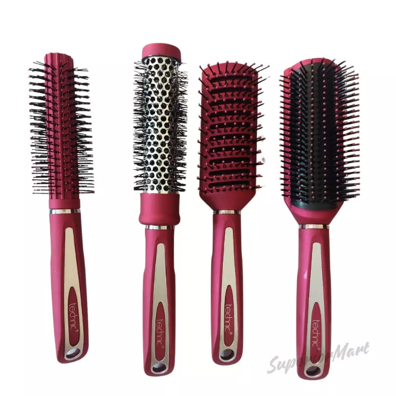 Technic 4 Piece Hair Brush Set For Men Women Girsl Boys Red Colour from Superior Mart