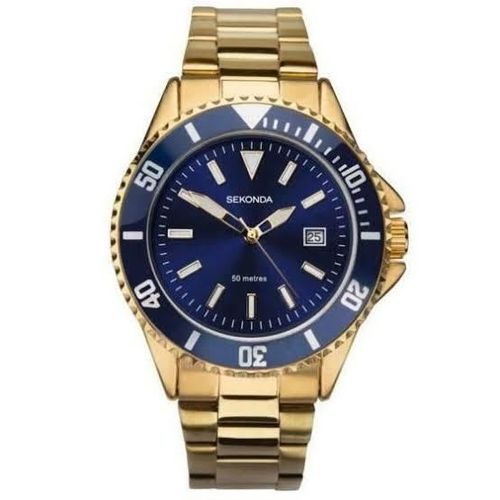 Sekonda Mens Blue Dial Analogue Display and Gold Plated Bracelet Watch 1516 from Sekonda