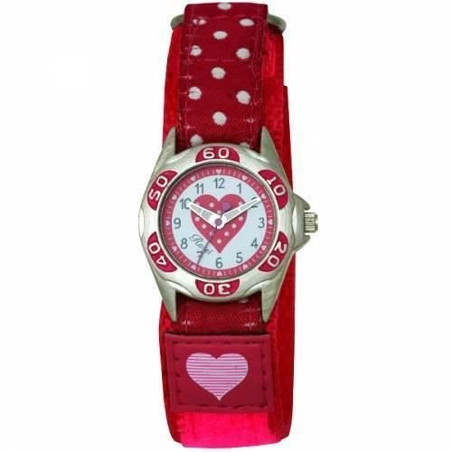 Ravel Girls Hot Pink Polka Dots Heart Time Teacher Velcro Strap Watch R1507.24 - CLEARANCE NEEDS RE-BATTERY from Ravel