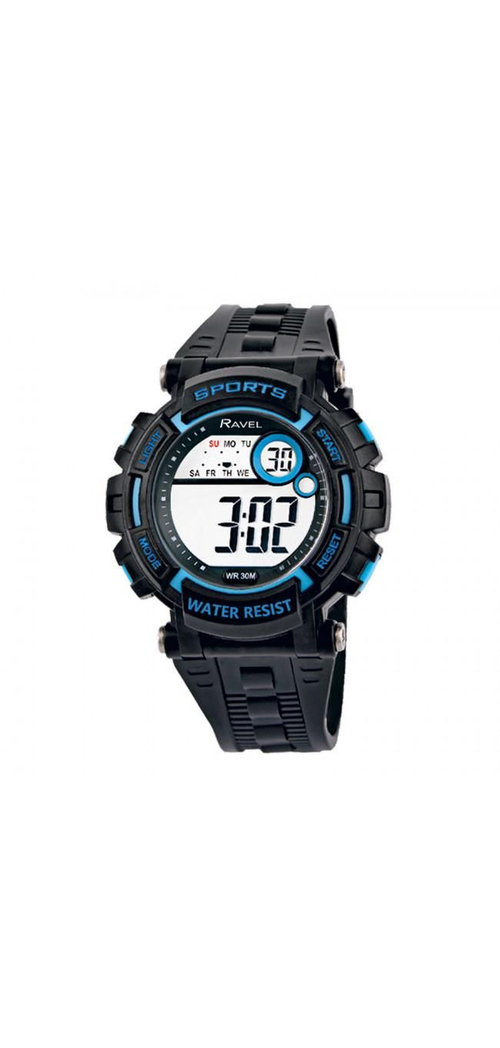 Ravel Mens 3ATM Digital Sports Black/Blue Watch RDG.14.4 from Ravel