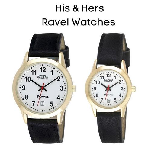 Ravel Mens Gilt Day/Date  Faux Leather Strap Watch + Ravel Womens Gilt Day/Date  Faux Leather Strap Watch R0706.19.1+R0706.19.2 from N/A