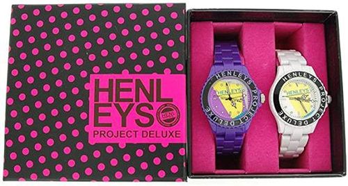 Henleys Project Deluxe Ladies 2 Funky Plastic Watch Gift Set Purple-White SUMMERTWIN CLEARANCE NEEDS RE-BATTERY from Henley