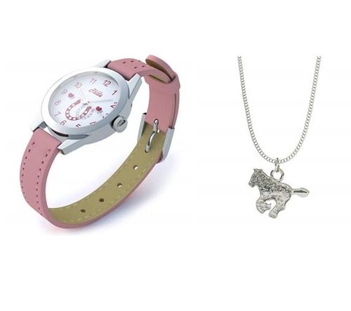 Relda Pink Watch and Girls Jewellery Gift Set for Kids with Silvertone Horse Necklace REL24 - CLEARANCE NEEDS RE-BATTERY from Relda