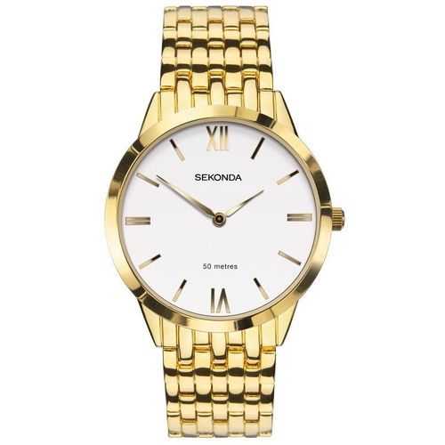 Sekonda Mens Fashion White Dial Gold Plated Bracelet Watch 1610 from Sekonda
