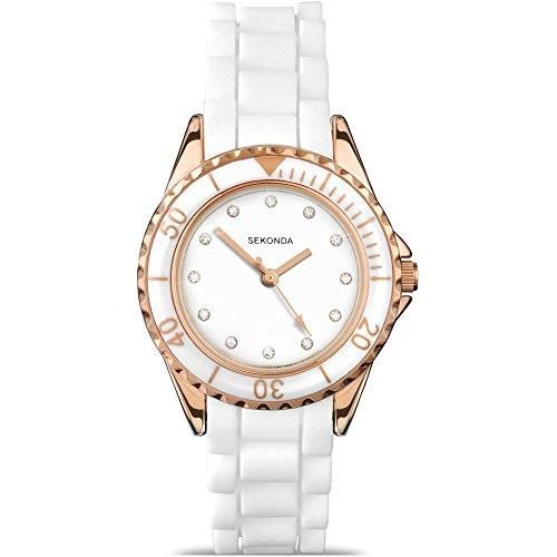 Sekonda Ladies Fashion White & Rose Gold Rubber Strap Watch 4742 from Sekonda