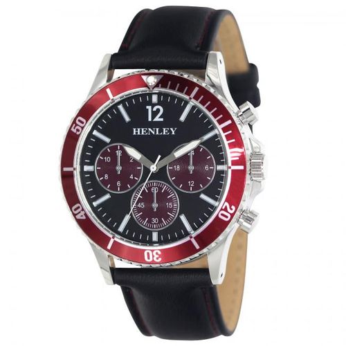 Henley Mens Polished Round Sports Case Purple Dial With Black Leather Strap Watch H02210.7 from Henley