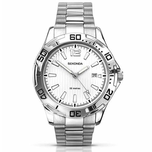 Sekonda Mens Fashion Dated White Dial with Stainless Steel Bracelet watch 1169 from Sekonda