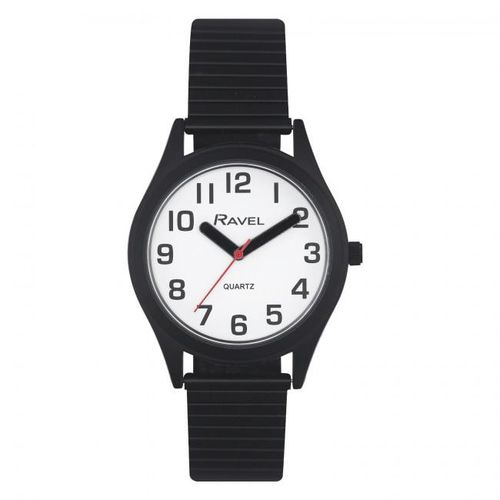 Ravel Mens Basic Bold Easy Read Expander Bracelet Watch White/Black R0225 from Ravel