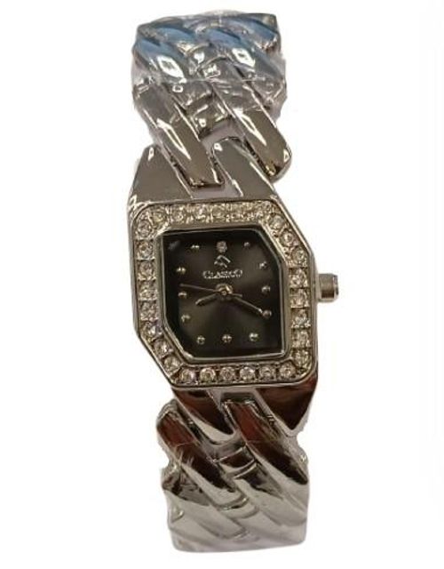 Clasico Ladies Water Resistant Bling Black Dial Silver Metal Strap Bracelet Watch from Clasico