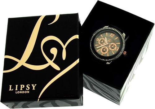 Lipsy London Ladies Bling Bezel Chrono Effect Dial Black Leather Strap Watch LP284 - CLEARANCE NEEDS RE-BATTERY from Binary