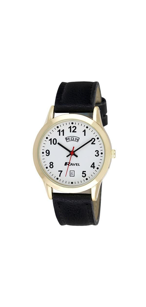 Ravel Mens Gilt Day/Date  Faux Leather Strap Watch + Ravel Womens Gilt Day/Date  Faux Leather Strap Watch R0706.19.1+R0706.19.2 from N/A