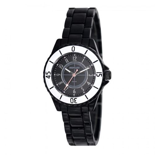Henley Ladies Enamelled Round Case Black sunray Black dial Bracelet Watch H07241.3 from Henley