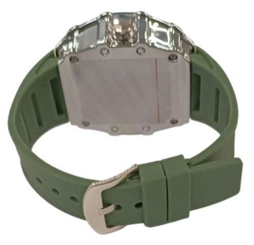 New Rubber Gents Solid Fashion Quartz Movement Screw Decoration Skeleton Dial Green Rubber Strap Watch from Longbo