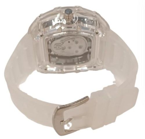 New Rubber Gents Clear Fashion Quartz Movement Skeleton Clear Dial White Rubber Strap Watch from Longbo