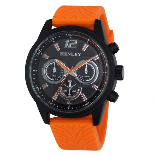 Henley Mens Multi Eye Black Dial With Orange Sports Large Silicone Strap Watch H02216.8 from Henley