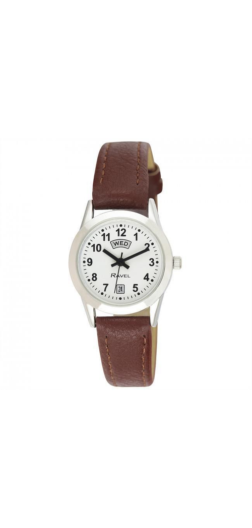 Ravel Mens Stainless Steel Day/Date Brown Faux Leather Strap Watch + Ravel Womens Stainless Steel Day/Date Brown Faux Leather Strap Watch R0706.41.1+ R0706.41.2 from N/A