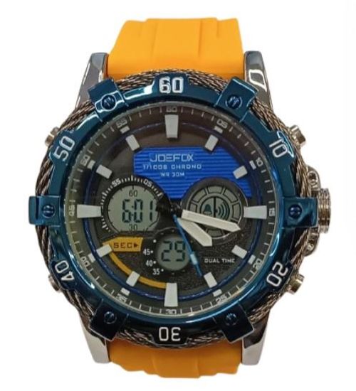 Joefcx Mens Fashion Techymeter Analouge & Digital Dial Yellow Rubber Strap Sports Watch from NY London