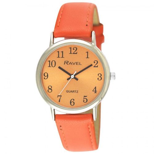 Ravel Ladies Classic Brights Leather Strap Watch Bright Orange from N/A