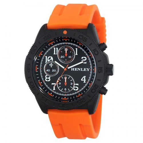 Henley Mens Multi Eye Black Dial With Orange Sports Large Silicone Strap Watch H02218.8 from Henley