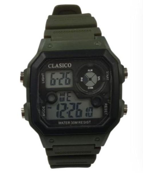 Clasico Mens Digital Water Resistant Green Rubber Strap Watch from Clasico